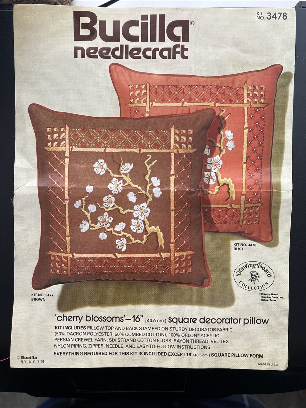 Vintage Bucilla Needlecraft CHERRY BLOSSOMS 16" Pillow Kit Complete Rare
